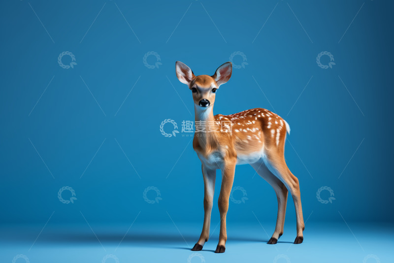 高清大图下载【趣麦麦图】蓝色背景下的小鹿素材