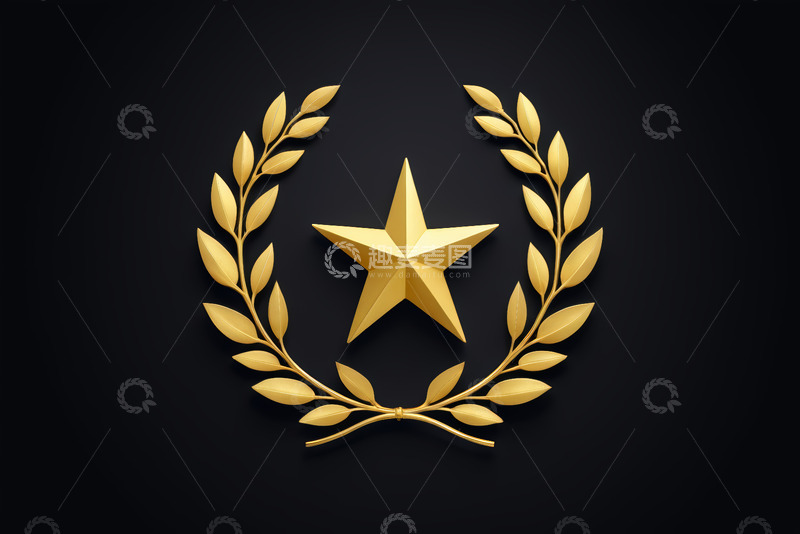高清大图下载【趣麦麦图】金色五角星与月桂环标志