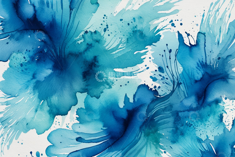 高清大图下载【趣麦麦图】蓝色水彩泼墨抽象背景图案