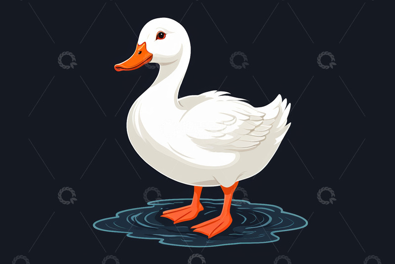高清大图下载【趣麦麦图】站立在水面上的白鸭子插画