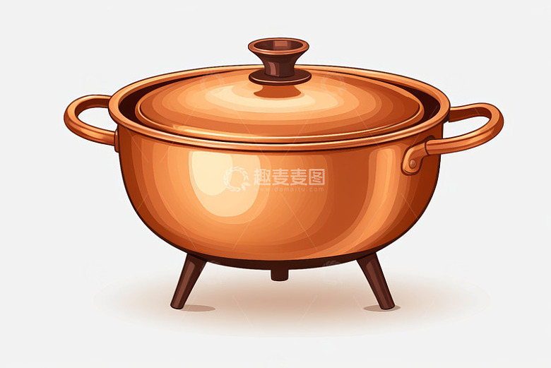 卡通风格带盖三脚铜锅