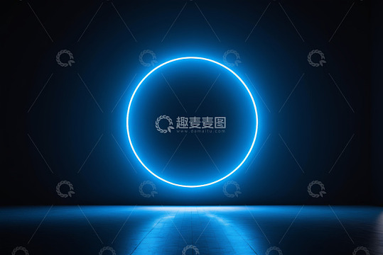 蓝色发光霓虹圆环背景