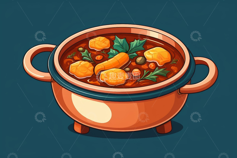 高清大图下载【趣麦麦图】卡通风格汤锅美食插画