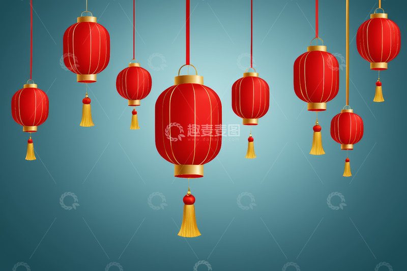 高清大图下载【趣麦麦图】悬挂的红色中式灯笼装饰