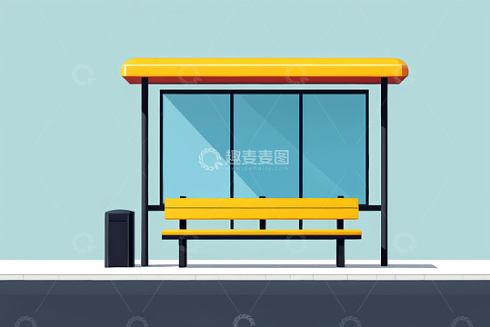 卡通风格公交站台插画