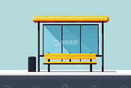卡通风格公交站台插画
