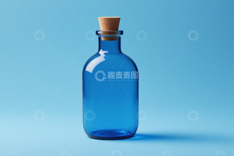 高清大图下载【趣麦麦图】蓝色玻璃瓶配软木塞静物