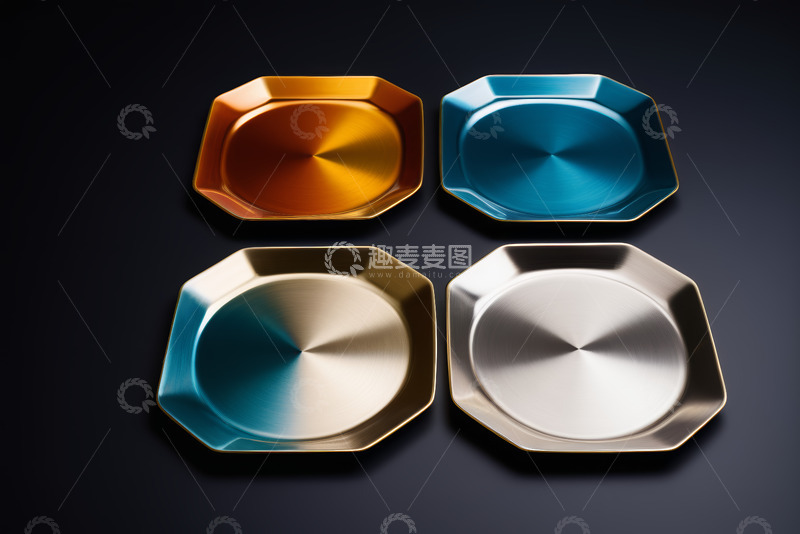 高清大图下载【趣麦麦图】四色金属质感多边形餐盘
