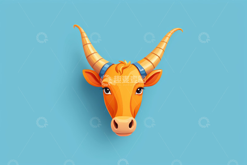 高清大图下载【趣麦麦图】蓝色背景卡通牛头插图