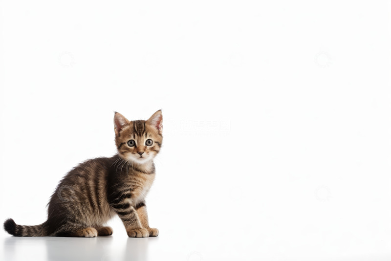 高清大图下载【趣麦麦图】可爱小猫坐立白色背景前