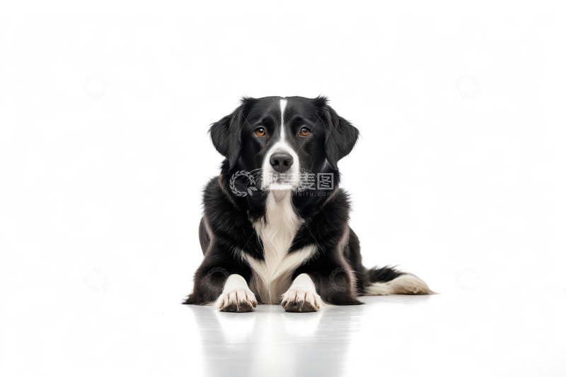 高清大图下载【趣麦麦图】黑白相间狗趴地特写素材