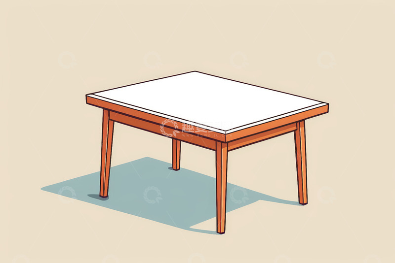 高清大图下载【趣麦麦图】简约风格木质方桌插画