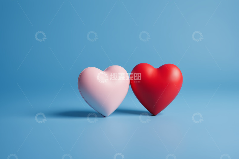 高清大图下载【趣麦麦图】蓝色背景下双色爱心静物