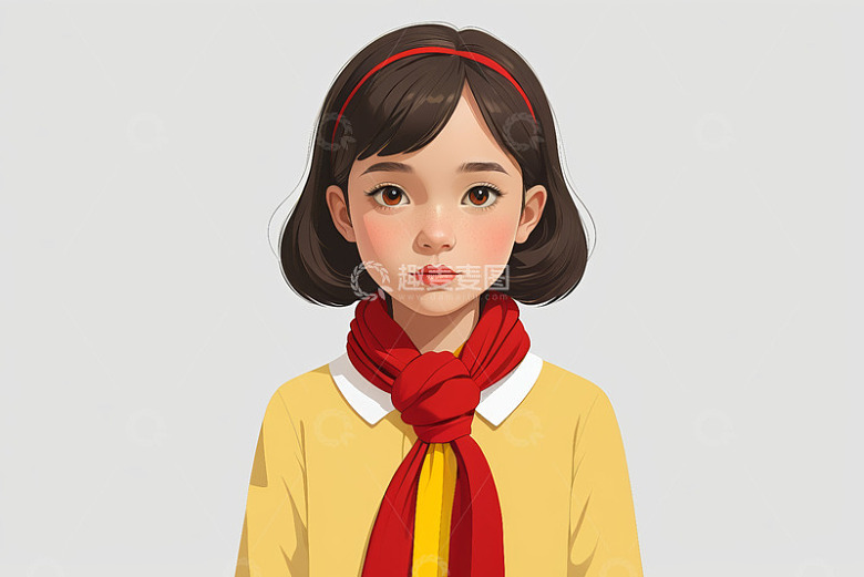 戴红领巾的女孩肖像