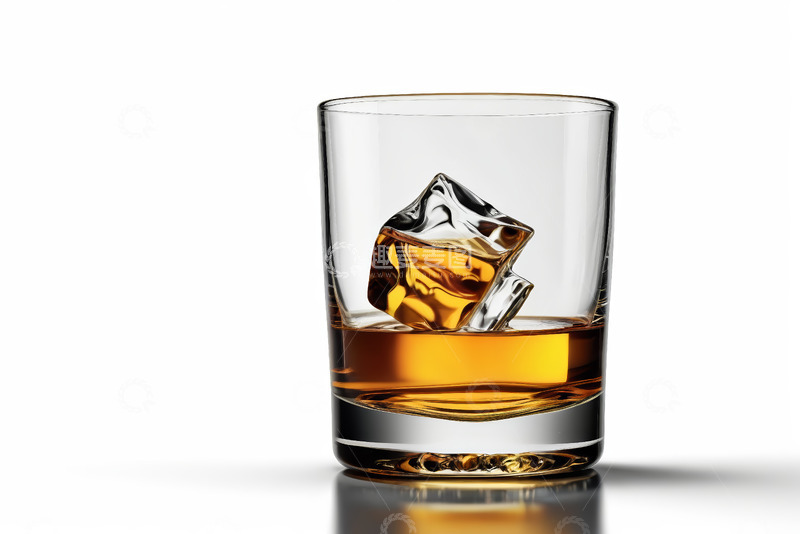 高清大图下载【趣麦麦图】玻璃杯中的威士忌与冰块