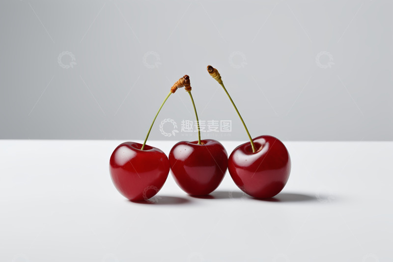 高清大图下载【趣麦麦图】三颗鲜红樱桃特写