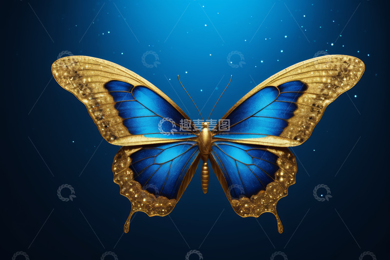 高清大图下载【趣麦麦图】蓝色金色相间蝴蝶特写