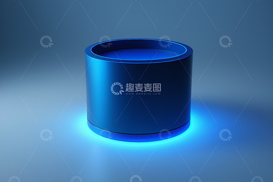 蓝色发光圆柱体展示台