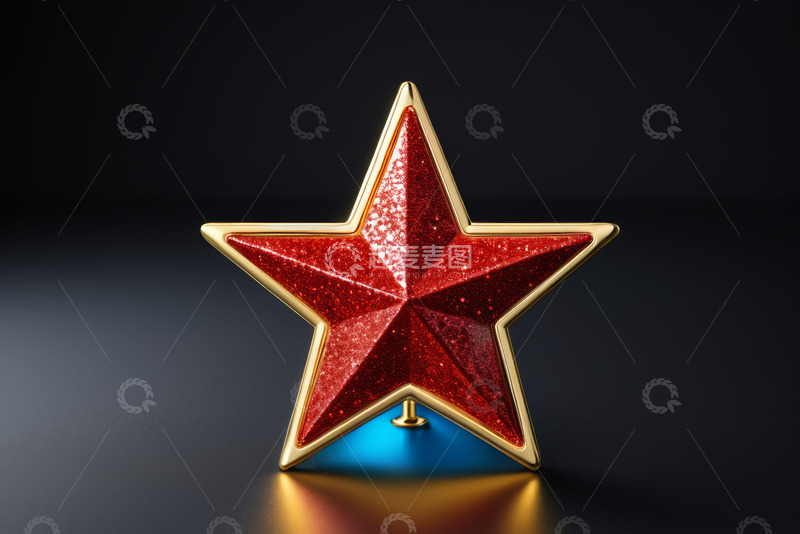 高清大图下载【趣麦麦图】红色五角星金属徽章特写