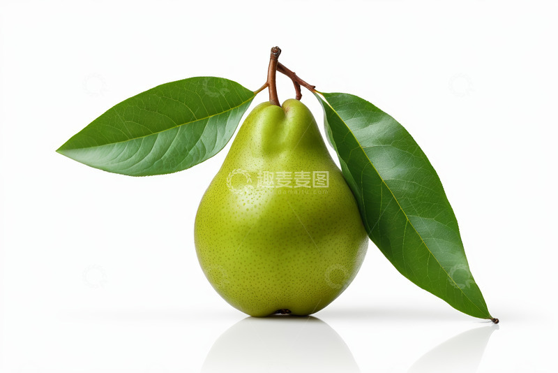 高清大图下载【趣麦麦图】鲜绿梨子配绿叶特写