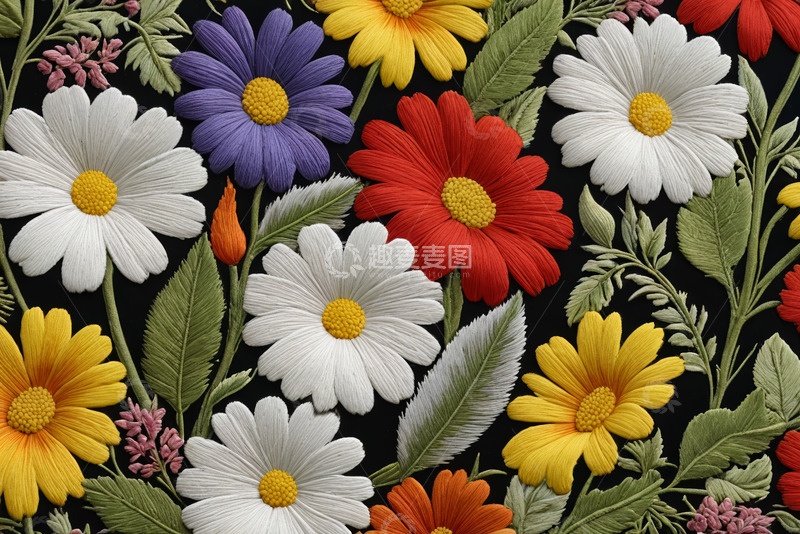 高清大图下载【趣麦麦图】多彩花卉刺绣图案