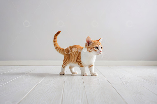 室内行走的橘白相间小猫