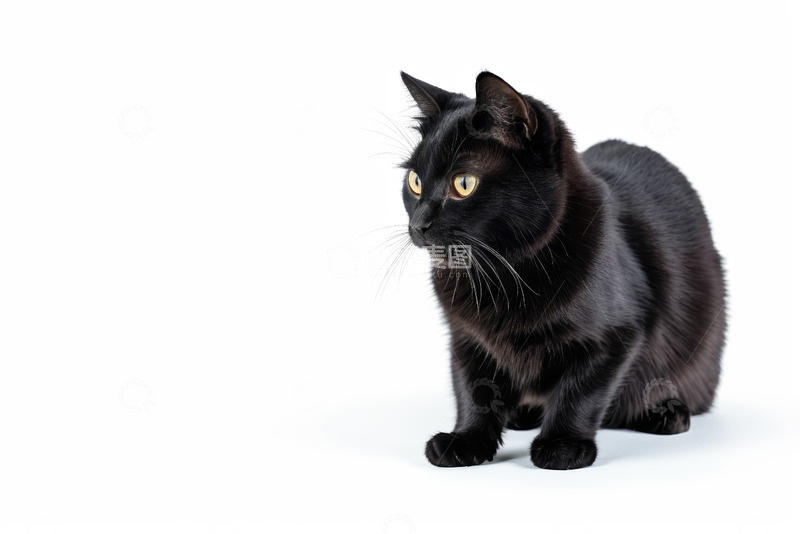 高清大图下载【趣麦麦图】黑色猫咪侧身特写