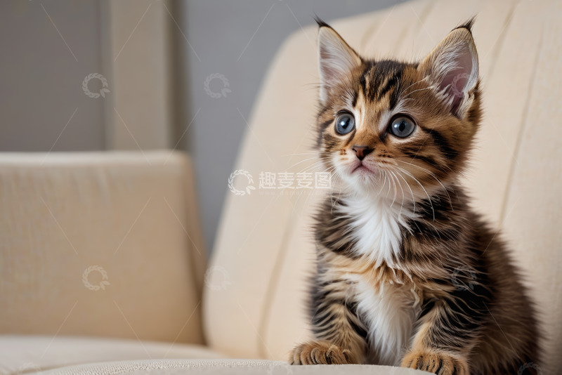 高清大图下载【趣麦麦图】可爱小猫坐在沙发上