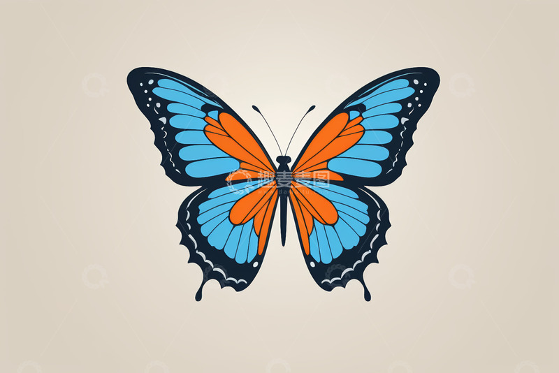 高清大图下载【趣麦麦图】蓝色橙色相间蝴蝶插画