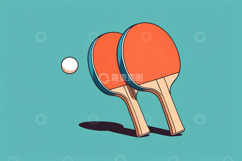高清大图下载【趣麦麦图】乒乓球与球拍插画素材