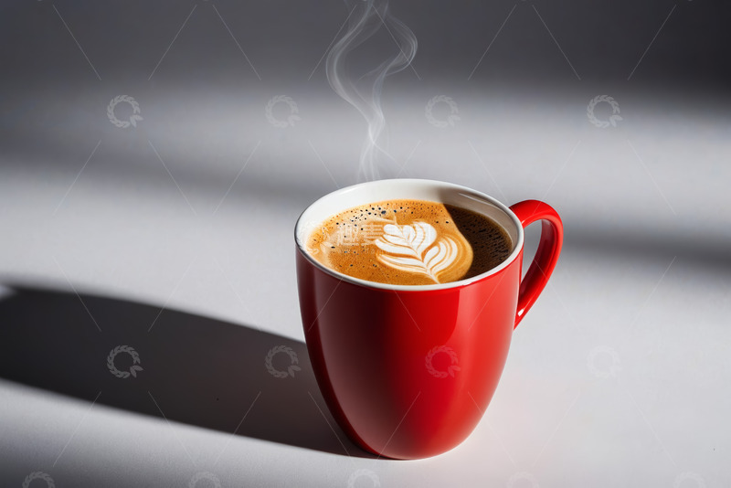 高清大图下载【趣麦麦图】红色杯装拉花热咖啡