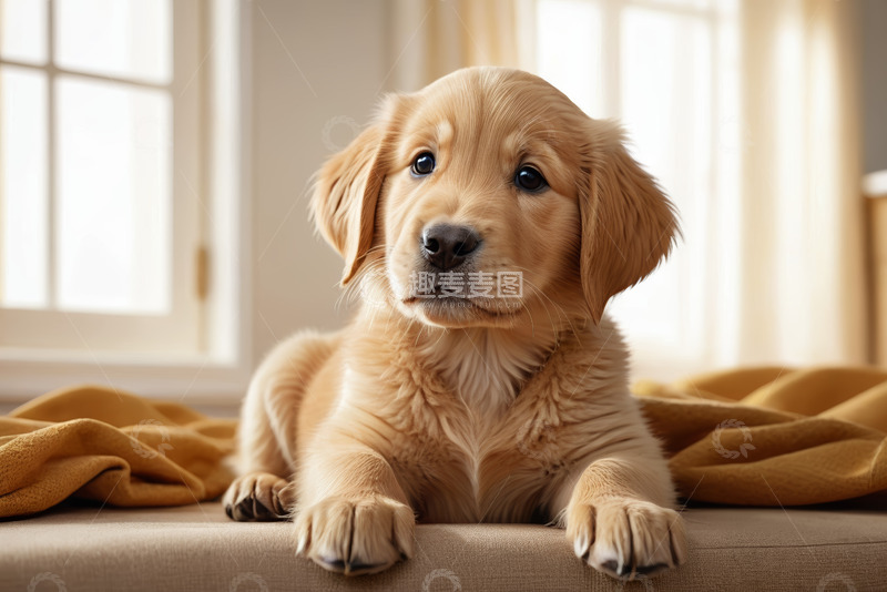 高清大图下载【趣麦麦图】室内趴着的金毛幼犬