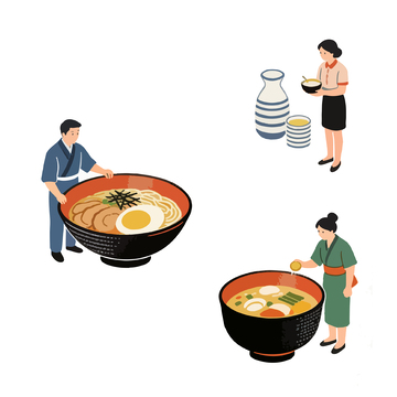 日式拉面制作场景插画