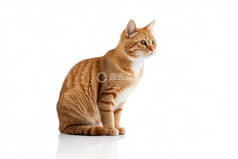 高清大图下载【趣麦麦图】橘猫正坐侧头看向一旁