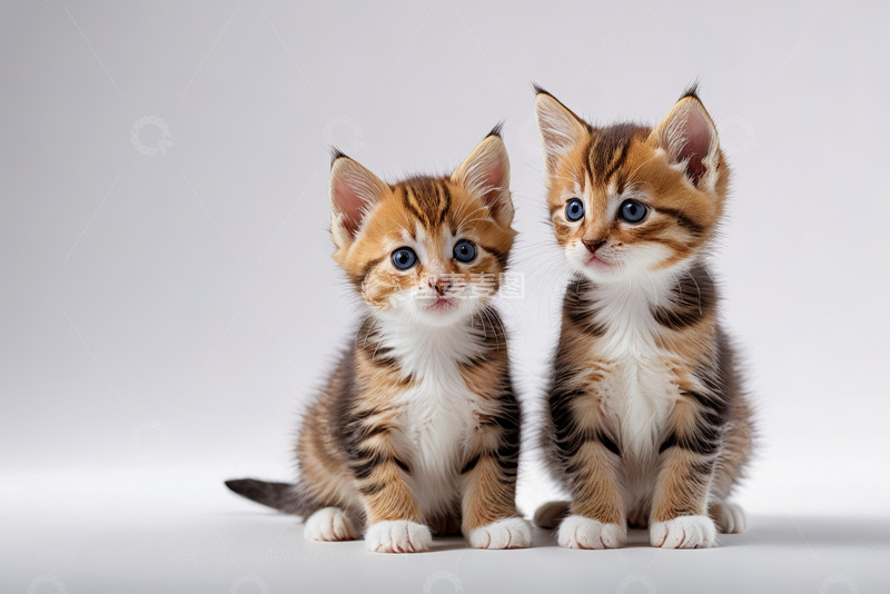 高清大图下载【趣麦麦图】两只可爱小猫咪并排而坐