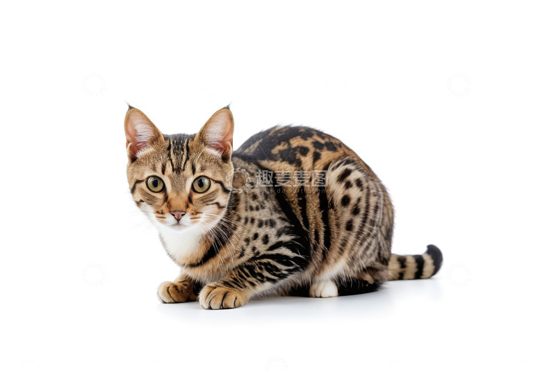 高清大图下载【趣麦麦图】蹲坐的豹纹猫特写