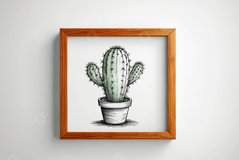 高清大图下载【趣麦麦图】框装仙人掌插画