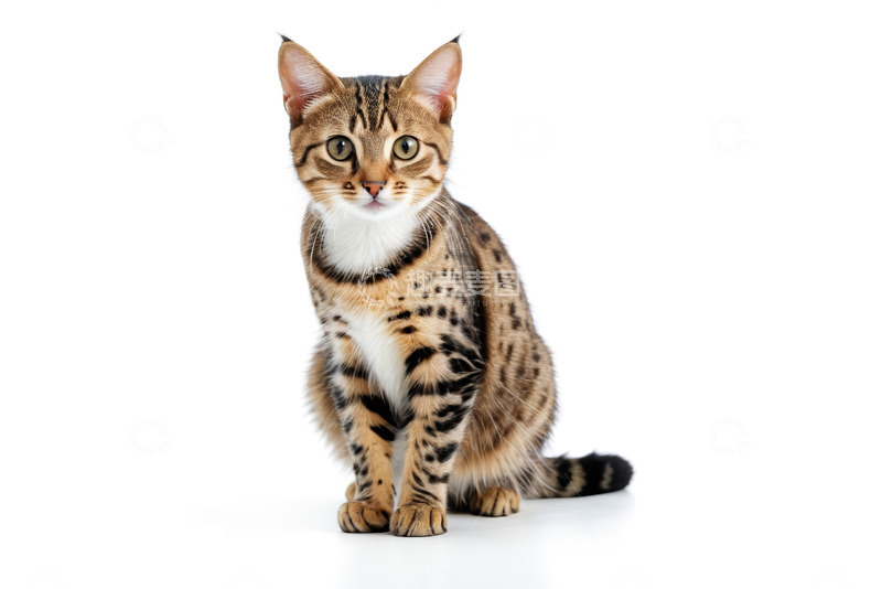 高清大图下载【趣麦麦图】坐立的豹纹猫特写