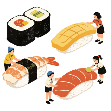 寿司卡通手绘插画风格