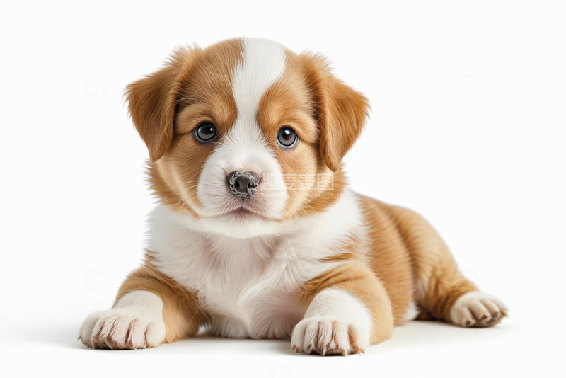 高清大图下载【趣麦麦图】趴着的棕白相间可爱小狗