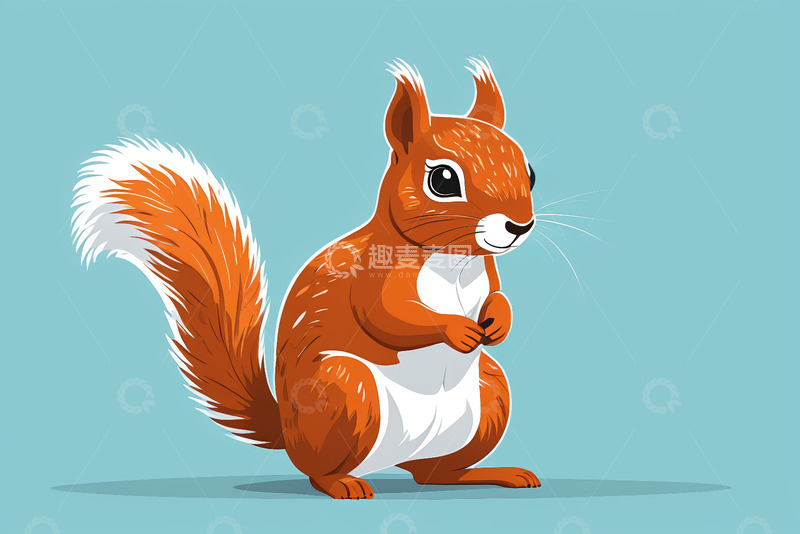高清大图下载【趣麦麦图】站立的红色松鼠插画