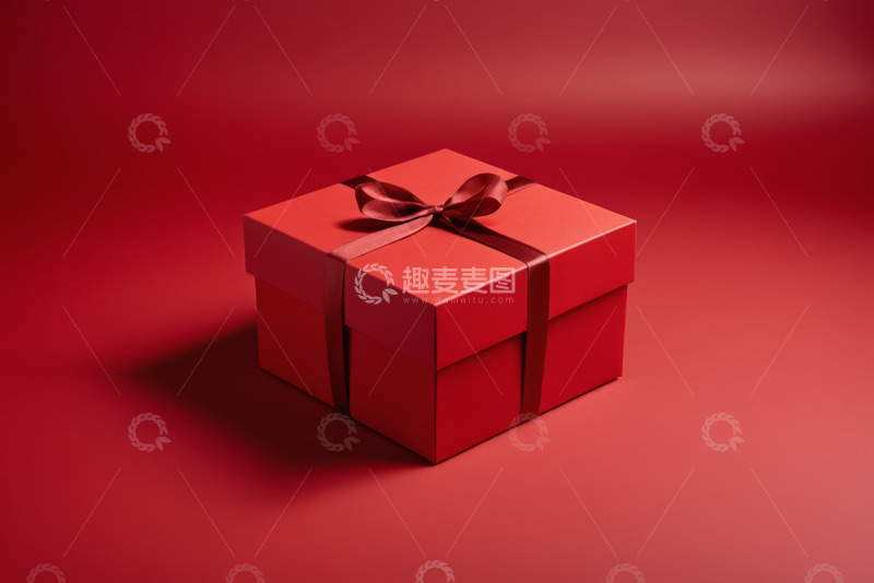 高清大图下载【趣麦麦图】红色礼物盒带蝴蝶结特写