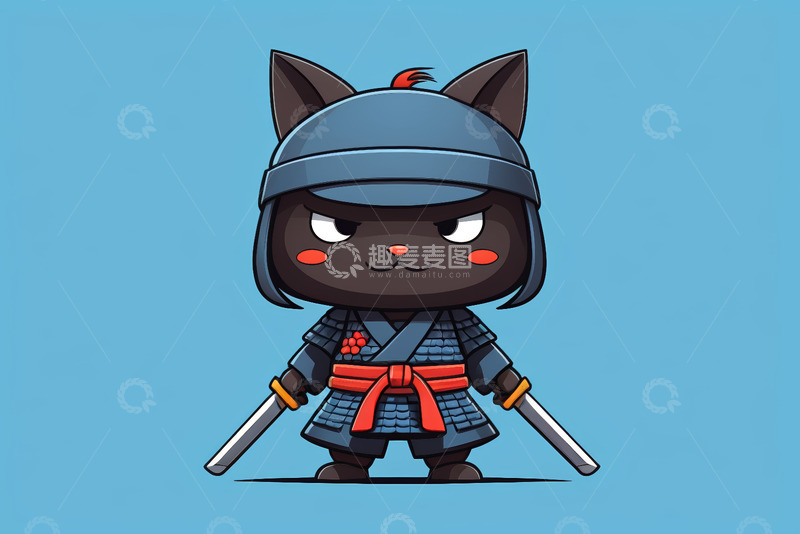 高清大图下载【趣麦麦图】卡通黑猫武士形象