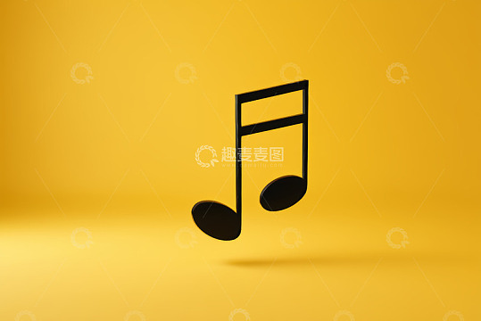 黄色背景上的黑色音乐音符