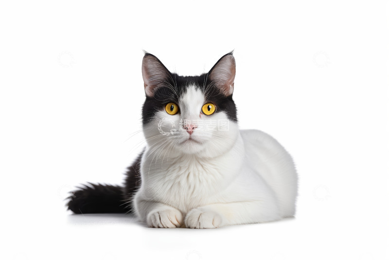 高清大图下载【趣麦麦图】黑白猫趴卧特写