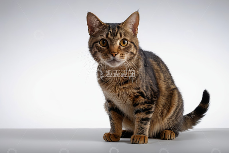 高清大图下载【趣麦麦图】斑纹猫正坐特写