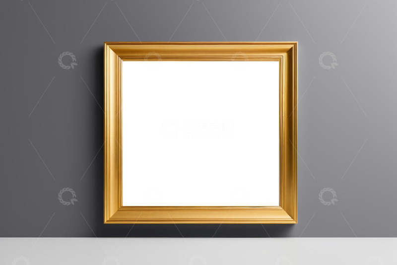 高清大图下载【趣麦麦图】金色相框挂于灰色墙面上