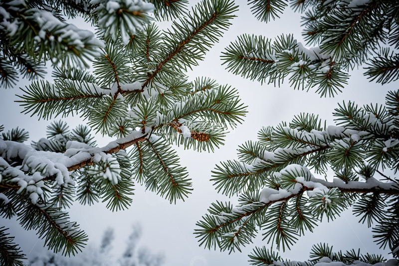 高清大图下载【趣麦麦图】覆雪松树枝自然景象