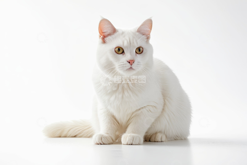 高清大图下载【趣麦麦图】白色猫咪正坐特写