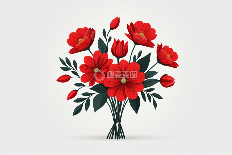 高清大图下载【趣麦麦图】红色花朵花束插画素材